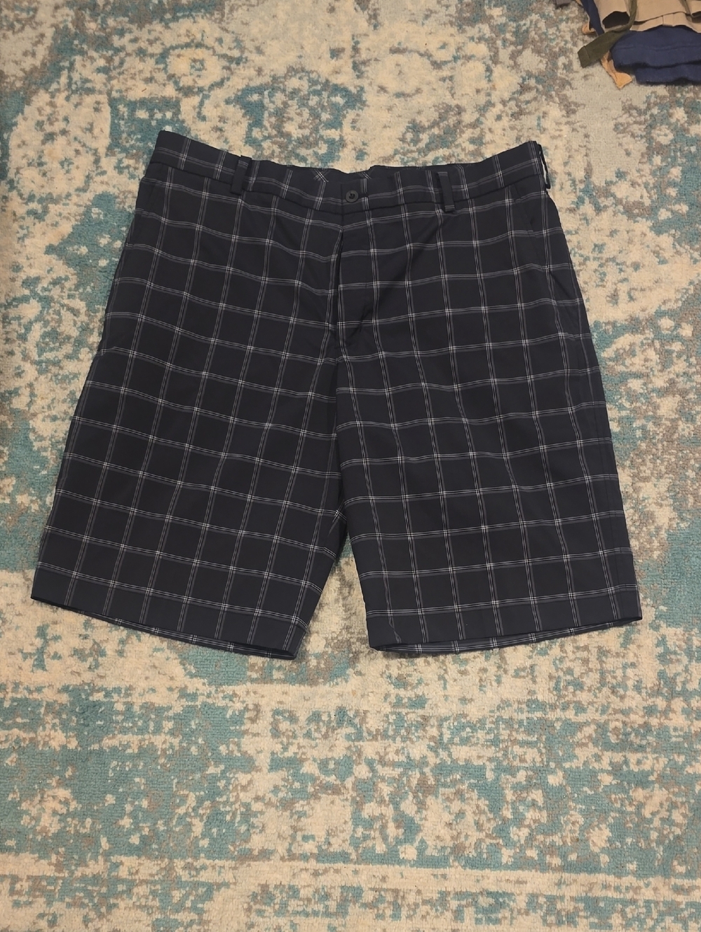 Nike Navy Plaid Flat-Front Shorts